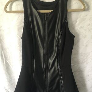 Faux leather and fabric peplum top